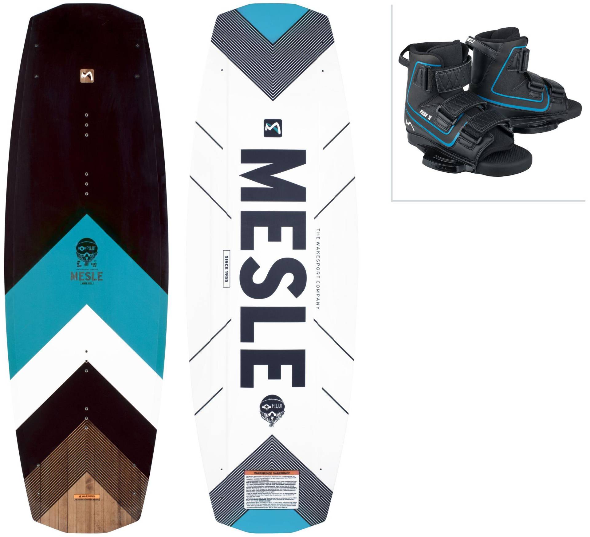 Wakeboard Set Pilot 142 cm mit Fuse Bindung Boot & Seilbahn Erwachsene von MESLE