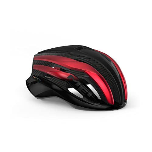 MET Sport Helm Trenta 3k Carbon MIPS. Metall matt, Schwarz/Rot (Mehrfarbig), M von MET