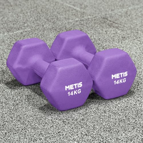 METIS Neopren Hex Hanteln Set - Verschiedene Größe | 0,5kg -16kg | Kurzhanteln zu Hause (14kg) von METIS