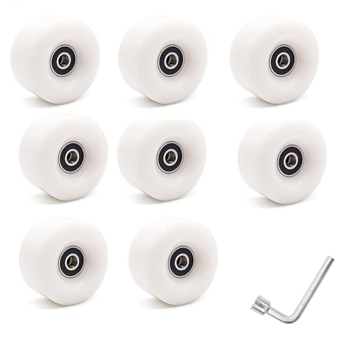 MEYINGOU Geräuscharme rotierende Lager Rollschuh-Räder Ersatz-Skateboard-Rollen, Skateboard-Rollen 82A, Ersatzzubehör for Inline-Roller, 8er-Pack(White) von MEYINGOU