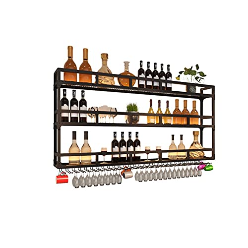 An der Wand montiertes LED-Weinregal, Weinglasregal, Barregale, schwimmende Metallregale, oben hängender Kelch für Schnapsflaschen, Heim- und Küchendekoration, anpassbar (Farbe: Schwarz, Größe: 150 x von MFDJCBS