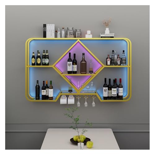 An der Wand montiertes Weinregal, Weinregal im modernen Stil, 3-stufiges Weinregal mit LED-Licht, Weinflaschen-Präsentationsregal aus Eisen für die Küche, das Wohnzimmer, die Hausbar (Gold, 39,4 x von MFDJCBS