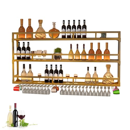 Flaschenregal Metall Weinregal Wandbar Regale montiert mit hängendem Weinglasregal Likörflasche Display Regal mit LED-Licht Minibar Lagerregale für Weinflaschen für Zuhause, Bar, Café, Küche Restaur von MFDJCBS