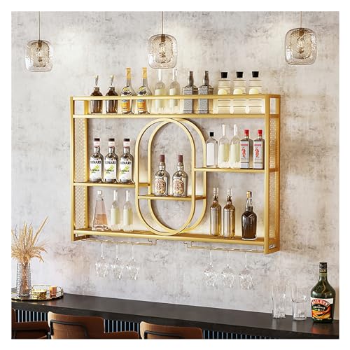 Weinregal mit LED-Licht, schwebende Metallregale zum Aufhängen von Weinglashaltern und Likörflaschen-Display, Lagerregal mit großer Kapazität für Bar, Weinkeller, Küchendekoration Bathing in sunlight von MFDJCBS