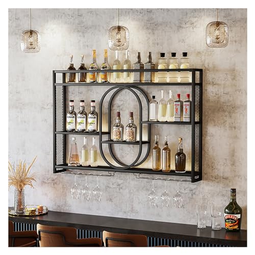 Weinregal mit LED-Licht, schwebende Metallregale zum Aufhängen von Weinglashaltern und Likörflaschen-Display, Lagerregal mit großer Kapazität für Bar, Weinkeller, Küchendekoration Bathing in sunlight von MFDJCBS