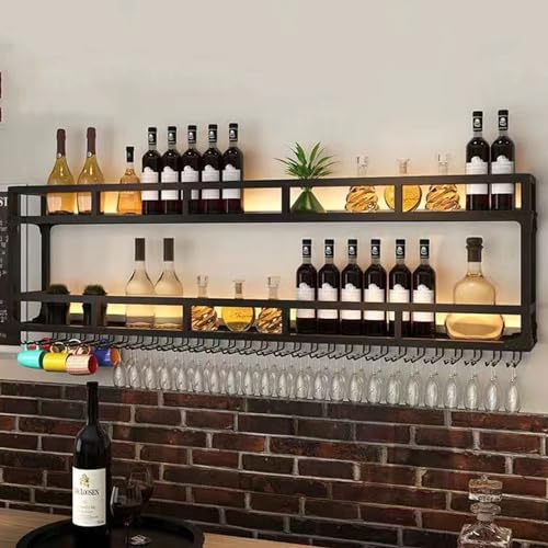 Weinregal mit LED-Licht, wandmontierte schwebende Metallregale für Spirituosenflaschen und Weingläser – multifunktionales Lagerregal, Weinlager-Präsentationsregal für Zuhause, Restaurant, Bars von MFDJCBS