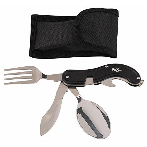 MFH 4 teiliges Taschenmesserbesteck Essbesteck Campingbesteck mit Nylonetui Messer Gabel Löffel Wikinger von MFH