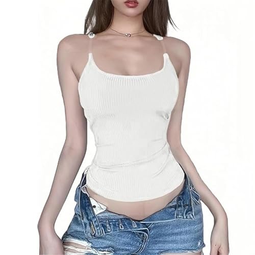 Tanktop mit unsichtbaren Trägern, Tanktop mit unsichtbaren Trägern, Tanktop für Damen, Tanktop mit transparenten Trägern, sexy Tanktop mit transparenten Trägern und dünnen Trägern (White,S) von MFRVXQUL