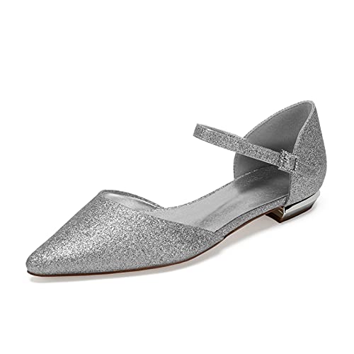 MGEM Damen Ballerinas Sommer Abendkleid Brautschuhe Knöchelriemen Spitze Flache Schuhe,Silber,41 EU MGEM Damen Ballerinas Sommer Abendkleid Brautschuhe Knöchelriemen Spitze Flache Schuhe,Silber,41 EU von MGEM