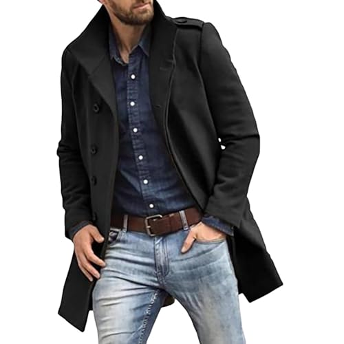 Herren Mantel Lang Casual Leichter Trenchcoat Business Slim Fit Warmer Herrenmantel Schwarz Freizeit Wollmantel Mit Stehkragen Übergangsjacke von MGSFGlk