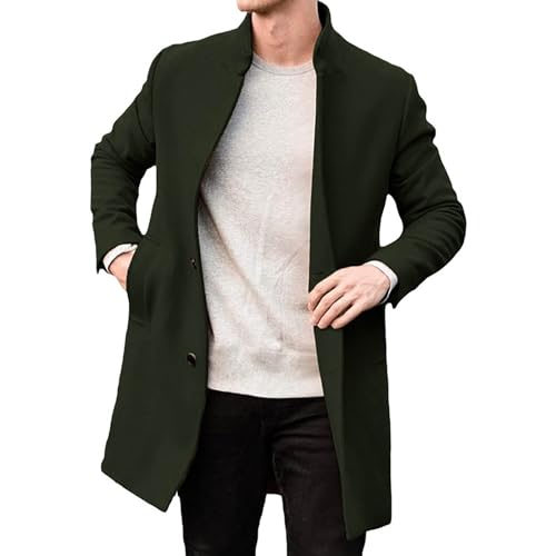 Herren Mantel Lang Leichter Warmer Business Trenchcoat Casual Schwarz Wollmantel Slim Fit Freizeit Herrenmantel Mit Stehkragen Übergangsjacke von MGSFGlk