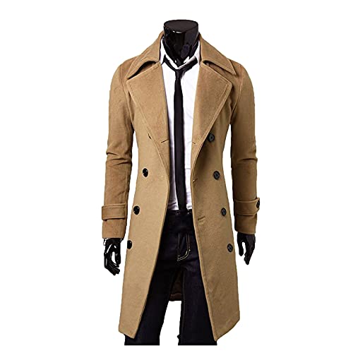 Herren Mantel Slim Fit Schwarz Warmer Trenchcoat Casual Lang Herrenmantel Leichter Wollmantel Freizeit Business Mit Stehkragen Übergangsjacke von MGSFGlk