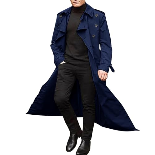 Trenchcoat Herren Lang Leichter Slim Fit Mantel Casual Schwarz Warmer Wollmantel Business Freizeit Herrenmantel Mit Stehkragen Übergangsjacke von MGSFGlk