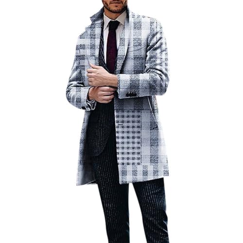 Trenchcoat Herren Schwarz Casual Leichter Wollmantel Lang Slim Fit Herrenmantel Warmer Freizeit Business Mantel Mit Stehkragen Übergangsjacke von MGSFGlk