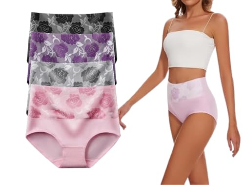 4Pcs Bloomyfit - High Waist Leak Proof Panties,keyuli Bloomypink Incontinence Leakproof Panties,Rose Jacquard Tummy Control Briefs (4PCS-A,L) von MGYANG