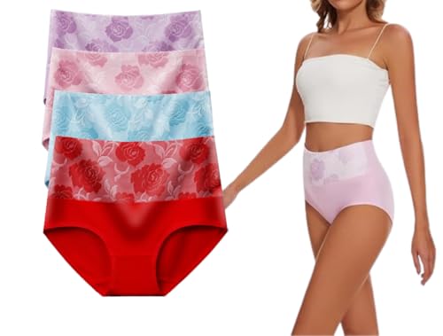 4Pcs Bloomyfit - High Waist Leak Proof Panties,keyuli Bloomypink Incontinence Leakproof Panties,Rose Jacquard Tummy Control Briefs (4PCS-D,XL) von MGYANG