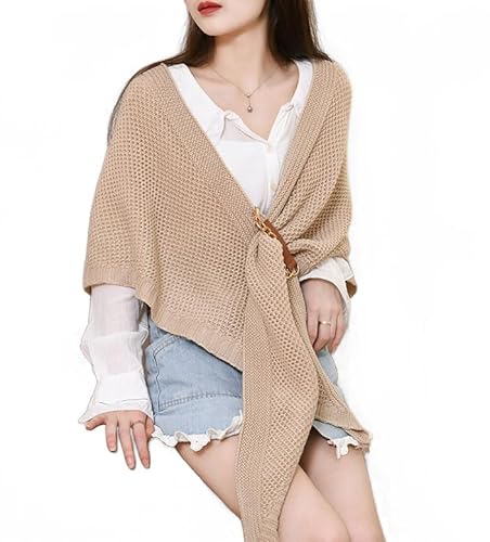 Gestrickter Dreiecksschal mit Lederschnalle Herbst Winter Strickschal Warmer Schal Multifunktionale Warme Gemütliche Ponchos für Damen Dreiecksschal (Einheitsgröße,1PCS-F) von MGYANG