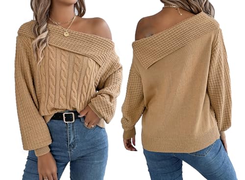 Melliflos Womens Off The Shoulder Sweater Womens Fashion Off The Shoulder Sweater Top Long Sleeve Pullover Sweater Knit Asymmetricals ([M],1PCS-B) von MGYANG