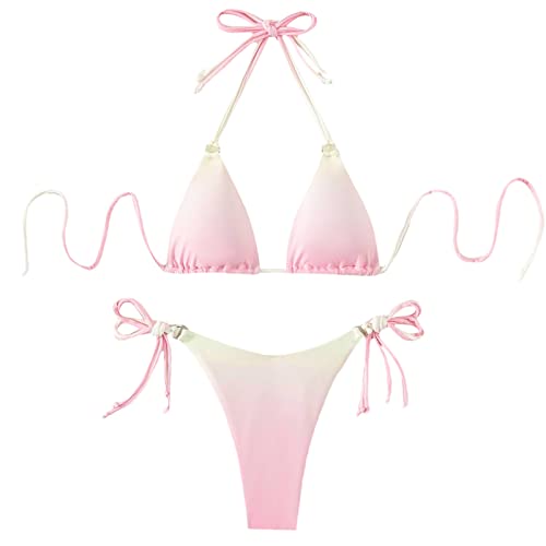 MHADBKH Damen-Bikini-Set, Schnürung, bunte Bademode, Tanga, Badeanzüge, kleine Brust, geraffter Badeanzug, Wickel-Badeanzug von MHADBKH