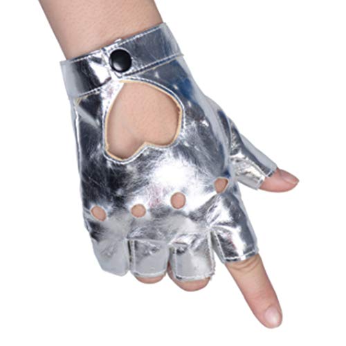 MHGLOVES Damen Lederhandschuhe Fahren, Herzausschnitt Punk Half Finger Driving Handschuhe, Fingerlose ungefütterte Fitness Radfahren Motorradhandschuhe (2 Paar),Silber von MHGLOVES