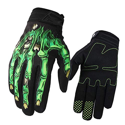 MHGLOVES Vollfingerhandschuhe, Skeleton Motocross Touchscreen Anti Slip Stoßfest Outdoor Sports Handschuhe, Radfahren Fahrrad Motorrad Monster Handschuhe (Unisex),Grün,L von MHGLOVES