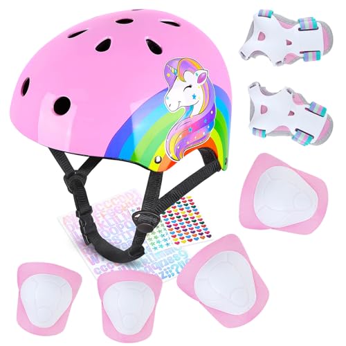MHJY Helm Kinder Fahrradhelm für 3 4 5 6 7 8 Jahre Mädchen Verstellbar Skaterhelm Knieschoner Ellenbogenschützer Schoner Inliner Kinder Für Skates Rollschuhe Skateboard Fahrrad MHJY Helm Kinder Fahrradhelm für 3 4 5 6 7 8 Jahre Mädchen Verstellbar Skaterhelm Knieschoner Ellenbogenschützer Schoner Inliner Kinder Für Skates Rollschuhe Skateboard Fahrrad von MHJY