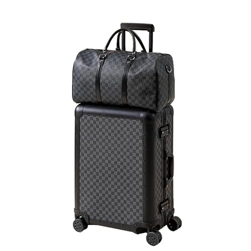 MIAOSHUANG 2-teiliges Gepäckset, leichter Hartschalenkoffer aus Aluminium-Magnesium-Legierung mit Spinner-Rädern, Reise-Handgepäck mit Beautycase, 2er-Set,Schwarz,26inch von MIAOSHUANG