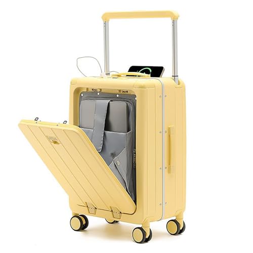 MIAOSHUANG 24-Zoll-Handgepäckkoffer mit Frontöffnung, Handgepäck, Hartschale, breite Zugstange, Reisegepäcktasche, integriertes TSA-Schloss,Gelb,26inch von MIAOSHUANG