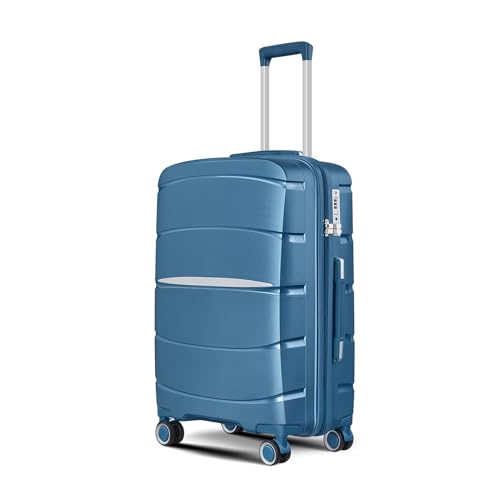 MIAOSHUANG 24" mittelgroßer, superleichter Reisekoffer aus PP mit Hartschale zum Einchecken, 4 Doppelrollen, Trolley-Tasche TSA-Schloss, Teleskopgriff,Ocean blue,20inch von MIAOSHUANG