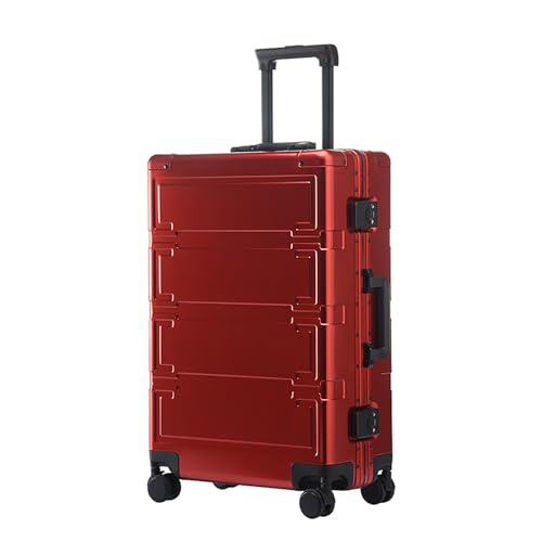 MIAOSHUANG Handgepäck komplett aus Aluminium-Magnesium-Legierung mit Spinner-Rädern, Hartschalen-Handgepäckkoffer mit TSA-Schloss, Hartschalen-Rollgepäck aus Metall für Reisen, Business,Rot,24inch von MIAOSHUANG