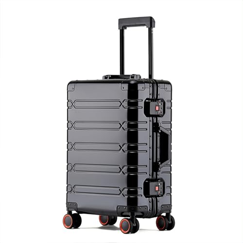 MIAOSHUANG Reisekoffer mit Rädern Koffer aus Aluminium-Magnesium-Legierung mit Universalrädern und Aluminiumrahmen, Trolley, Passwortbox-Koffer, tragbarer Koffer,Schwarz,24inch von MIAOSHUANG