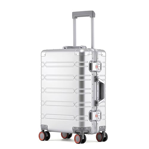 MIAOSHUANG Reisekoffer mit Rädern Koffer aus Aluminium-Magnesium-Legierung mit Universalrädern und Aluminiumrahmen, Trolley, Passwortbox-Koffer, tragbarer Koffer,Silber,20inch von MIAOSHUANG