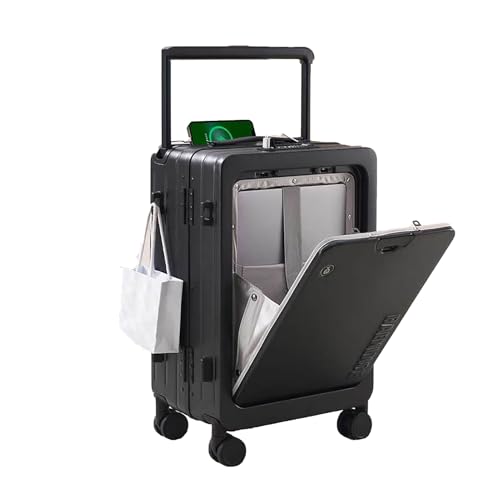 MIAOSHUANG Tragbarer 24-Zoll-Koffer mit Aluminiumrahmen aus PC-Material, leise und leichtgängige Lenkrollen, Verstellbarer Trolley und mattiertes Texturdesign,Schwarz,20inch von MIAOSHUANG