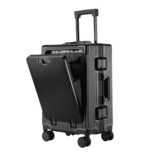 MIAOSHUANG Tragbarer Koffer, erweiterbares Handgepäck, Koffer mit Vientiane-Rollen, USB-Anschluss und Getränkehalter-Design, TSA-Zollschloss, Gepäck,Schwarz,24inch von MIAOSHUANG
