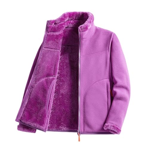 MIATCENRT Outdoor-Fleecejacken Für Damen – Wendbare Polar-Fleece-Jacke, Weiche Oberbekleidung, Lauf-Sweatshirt, Warmer, Verdickter Winter-Cardigan, Mantel Aus Korallensamt, Lila Rot, M von MIATCENRT