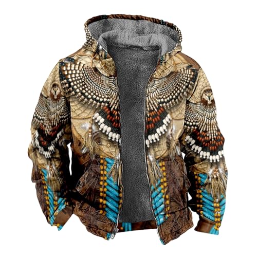 MIATCENRT Verdickter Fleece-Hoodie Für Herren - Herbst-Winter-Kapuzenpullis Mit Reißverschluss, Eagle Indian Tribal Native American 3D-Druck, Langarm-Cardigan-Jacken, Sweatshirts, Wie Gezeigt, 6XL MIATCENRT Verdickter Fleece-Hoodie Für Herren - Herbst-Winter-Kapuzenpullis Mit Reißverschluss, Eagle Indian Tribal Native American 3D-Druck, Langarm-Cardigan-Jacken, Sweatshirts, Wie Gezeigt, 6XL von MIATCENRT