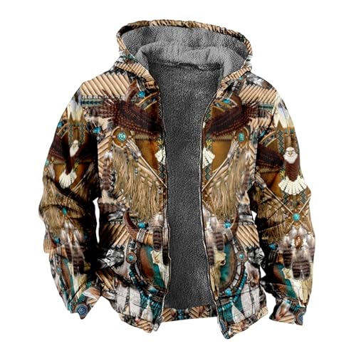 Verdickter Fleece-Kapuzenpullover Für Herren - Herbst-Winter-Kapuzenpullis Mit Reißverschluss, Eagle Indian Tribal Native American 3D-Druck, Parka-Mantel, Große Größe S-6Xl, Jacken, Sweatshirts Verdickter Fleece-Kapuzenpullover Für Herren - Herbst-Winter-Kapuzenpullis Mit Reißverschluss, Eagle Indian Tribal Native American 3D-Druck, Parka-Mantel, Große Größe S-6Xl, Jacken, Sweatshirts von MIATCENRT