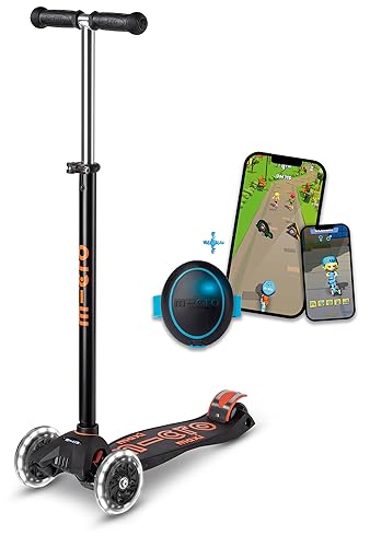 Maxi micro™ Deluxe LED | Das ORIGINAL | Kinder Roller ab 5 Jahren | inkl. SMART Egg | Premium Kinderroller von 5-10 Jahre | Lenker höhenverstellbar | Kickboard Scooter | 5 6 7 8 9 10 Jahre (Schwarz) von MICRO