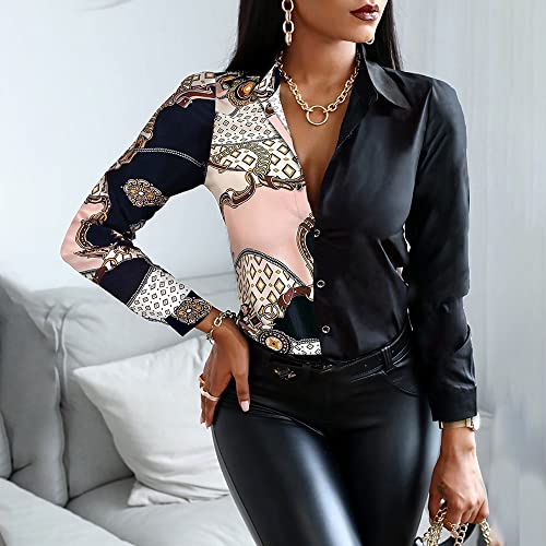 Damenhemden,Damen Satin Bluse Hemd Rosa Druck Langarm Vintage Mode Seidenhemden Business Hemd Mit Knopf Sexy Party Tops Lässige Arbeit Büro Bluse Für Mädchen Damen,M Damenhemden,Damen Satin Bluse Hemd Rosa Druck Langarm Vintage Mode Seidenhemden Business Hemd Mit Knopf Sexy Party Tops Lässige Arbeit Büro Bluse Für Mädchen Damen,M von MIDJ
