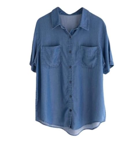 Damenhemden,Damen Vintage Denim Blusen Shirt Kurze Ärmel Lässige Knopfhemd Jacke Blaues Revers Gesteppte Brusttasche Blusen Tunika Leichte Jeans Mode Sweatshirt Für Mädchen,XL von MIDJ
