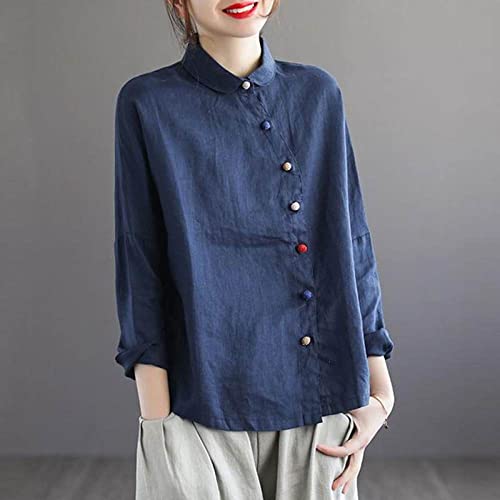 Damenkorsett Mit Langen Ärmeln,Damen Vintage Revers Langarmhemd Blau Baumwolle Leinen Bluse Baggy Mode Hemden Tunika Lässige Button-Down-Hemden Tops Chinesische Kampfkünste Kung Fu Tai Chi Hemd,XL Damenkorsett Mit Langen Ärmeln,Damen Vintage Revers Langarmhemd Blau Baumwolle Leinen Bluse Baggy Mode Hemden Tunika Lässige Button-Down-Hemden Tops Chinesische Kampfkünste Kung Fu Tai Chi Hemd,XL von MIDJ