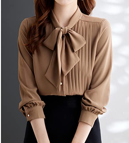 Elegantes Lässiges Langarm-Top,Elegante Damenbluse Mit Fliege, Halsausschnitt Vorne, Faltentops, Hemd, Braun, Satin, Tunika, Hemd, Lange Ärmel, Chiffon-Bluse, Hemd, Lässig, Büro, Business-Bluse Für Elegantes Lässiges Langarm-Top,Elegante Damenbluse Mit Fliege, Halsausschnitt Vorne, Faltentops, Hemd, Braun, Satin, Tunika, Hemd, Lange Ärmel, Chiffon-Bluse, Hemd, Lässig, Büro, Business-Bluse Für von MIDJ