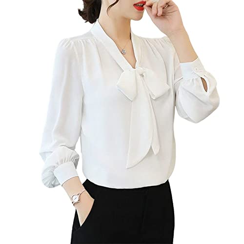 Lockeres Damenhemd,Damen-Chiffonbluse Mit Schleife Am Hals, Lange Laternenärmel, Hemd Mit V-Ausschnitt, Elegante Satinbluse, Tunika, Oberteile, Einfarbig, Bürohemden, Sommer, Frühling, Arbeitsbluse Lockeres Damenhemd,Damen-Chiffonbluse Mit Schleife Am Hals, Lange Laternenärmel, Hemd Mit V-Ausschnitt, Elegante Satinbluse, Tunika, Oberteile, Einfarbig, Bürohemden, Sommer, Frühling, Arbeitsbluse von MIDJ