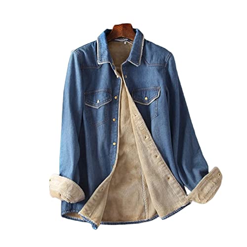 MIDJ Bluse Damen,Damen Jeanshemd Fleecefutter Warmer Winterpullover Lange Ärmel Blaue Jeans Hemdjacke Tasche Retro Messing Druckknopf Bluse Tunika Fleece Sweatshirt für Mädchen,M MIDJ Bluse Damen,Damen Jeanshemd Fleecefutter Warmer Winterpullover Lange Ärmel Blaue Jeans Hemdjacke Tasche Retro Messing Druckknopf Bluse Tunika Fleece Sweatshirt für Mädchen,M von MIDJ