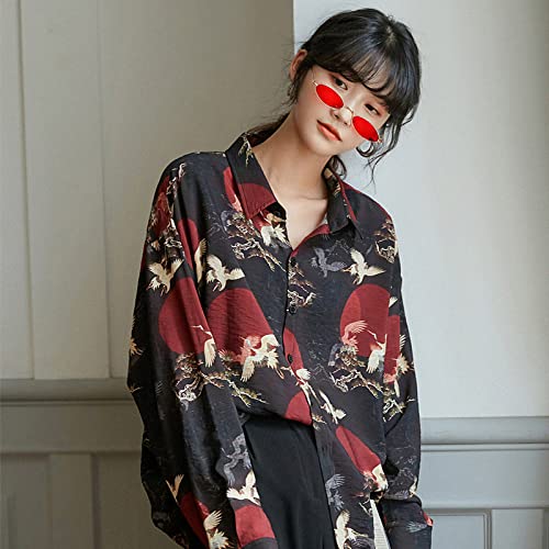 MIDJ Bluse Damen Elegant,Schwarze Bluse Damen Shirt Vintage Oriental Crane Print Langarm Shirt Tunika Lässiges Oversized Shirt Japanisches Streetwear T Shirt Pullover Y2K Top für Mädchen Damen,L MIDJ Bluse Damen Elegant,Schwarze Bluse Damen Shirt Vintage Oriental Crane Print Langarm Shirt Tunika Lässiges Oversized Shirt Japanisches Streetwear T Shirt Pullover Y2K Top für Mädchen Damen,L von MIDJ