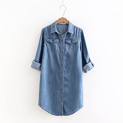 MIDJ Damen Bluse,Langes Damenhemd, Denim-Hemdjacke, Vintage-Brusttasche, Blaues Jeanshemd, Lässige Button-Down-Bluse, Aufrollbare Ärmel, Plus Größe, Schicke Übergangsjacke für Mädchen, XL MIDJ Damen Bluse,Langes Damenhemd, Denim-Hemdjacke, Vintage-Brusttasche, Blaues Jeanshemd, Lässige Button-Down-Bluse, Aufrollbare Ärmel, Plus Größe, Schicke Übergangsjacke für Mädchen, XL von MIDJ
