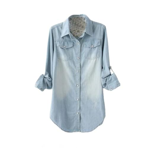 MIDJ Damen-Hemd Mit Knopfleiste,Lange Jeansblusen Für Damen Hemdärmel Lässige Hemdjacke Mit Knöpfen Hellblau Reverstasche Tunika Leichtes Jeans-Sweatshirt Für Mädchen S MIDJ Damen-Hemd Mit Knopfleiste,Lange Jeansblusen Für Damen Hemdärmel Lässige Hemdjacke Mit Knöpfen Hellblau Reverstasche Tunika Leichtes Jeans-Sweatshirt Für Mädchen S von MIDJ