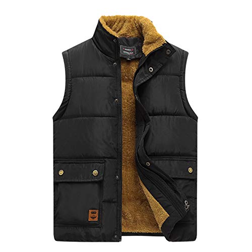 MIDJ Herren Fleecewest,Herren Winterfleece Gepolsterte Weste Knopf Schwarze Arbeitsweste Body Warmer Ärmellose Jacke Mit Tasche Anglerweste Steppweste Winddichte Herren Oberbekleidung Westen, 4XL von MIDJ