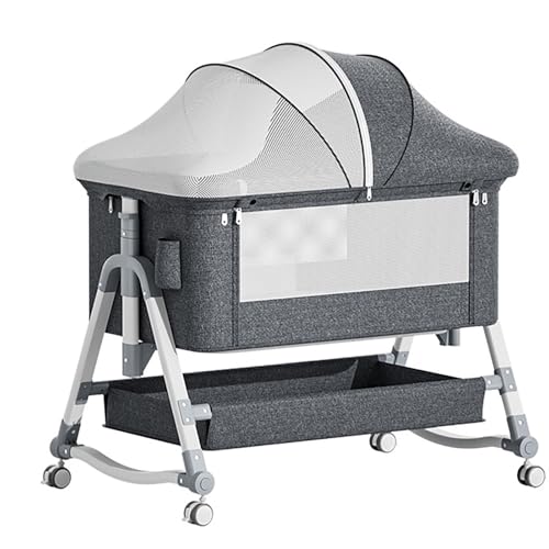 MIDUOLAI 3-In-1-Babywiege, Beistellbett, (Moskitonetz Inklusive), Position Verstellbares Beistellbett, Mit Stauraum, Tragbare Wiege,Grau von MIDUOLAI