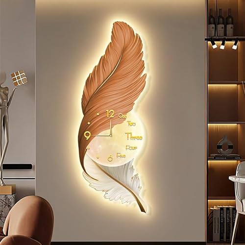 MIDUOLAI 3D-Wandbild Mit Federn, Led-Wandkunst Skulpturen, Dekorative Malerei Mit Steckernetzteil, Moderne Wandkunst Wanddekoration FüR Wohnzimmer, Eingangsbereich,04,80 * 30cm von MIDUOLAI